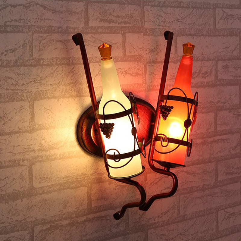 Art Deco Wall Mount Lighting With Wine Rack Backplate - 2 Bulbs Yellow/Green/Red/White Glass Copper