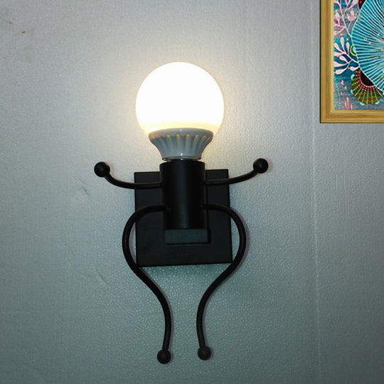 Art Deco Metallic Human Shape Wall Sconce Lamp - Black/White Bedside Lighting (1/2-Head)