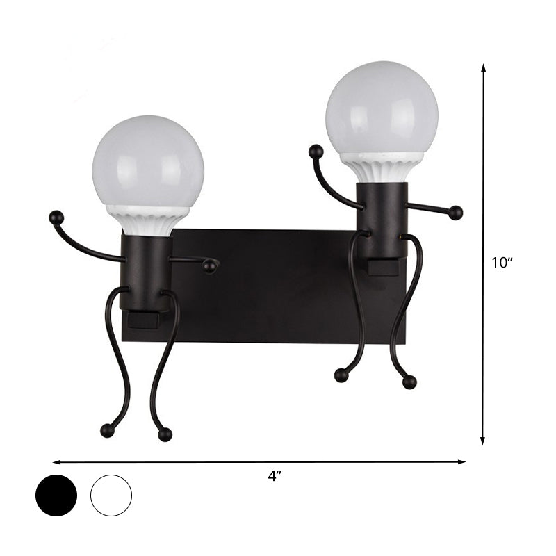 Art Deco Metallic Human Shape Wall Sconce Lamp - Black/White Bedside Lighting (1/2-Head)