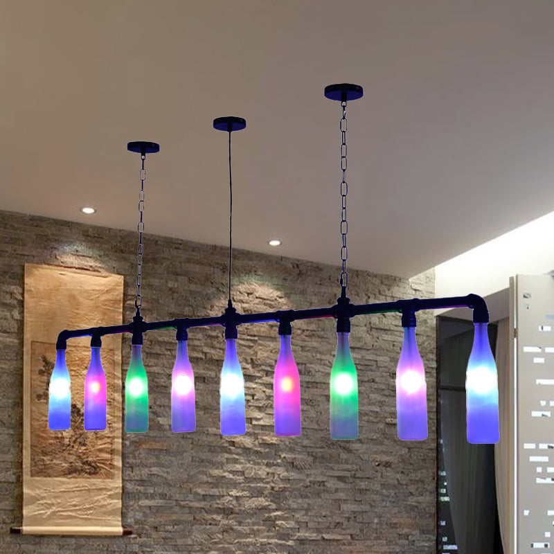 Art Deco Wine Bottle Island Pendant Light - 9 Lights - Colorful Glass - Hanging Ceiling Lamp - Black - Perfect for Bars