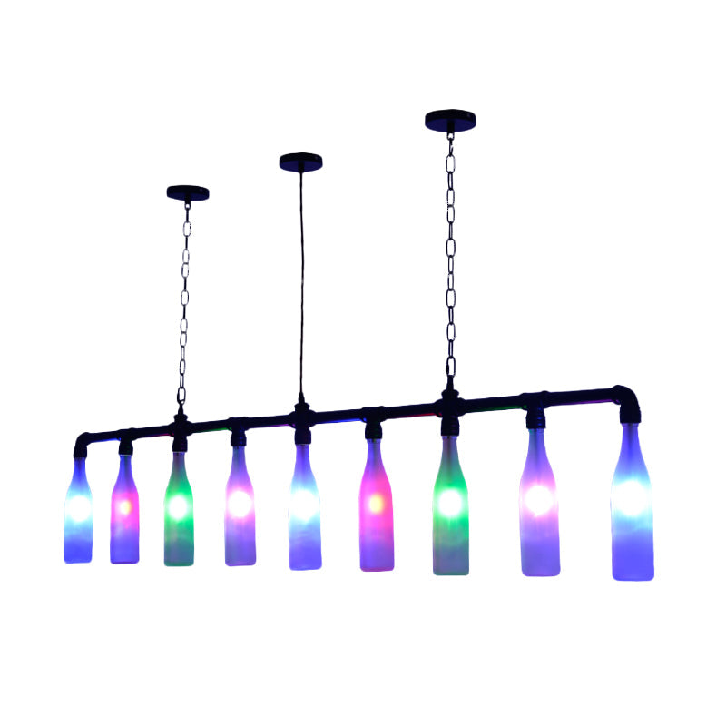 Art Deco Wine Bottle Colorful Glass Island Pendant Light - 9 Lights Black