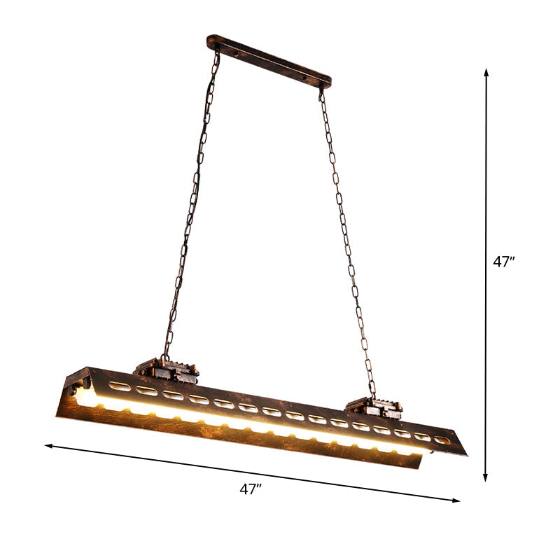 Antiqued Iron Rectangle Restaurant Island Lighting Fixture - Rust Finish 2 Bulbs Ceiling Hang