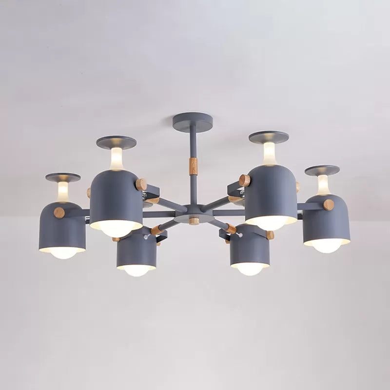 Nordic Metal Macaron Goblet Chandelier - 6 Heads Hanging Light For Study Room Grey