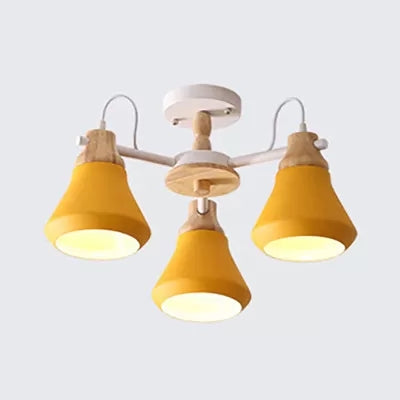 Nordic Style Child Bedroom Pendant Light With Metal Urn Shade - 3-Bulb Chandelier Yellow