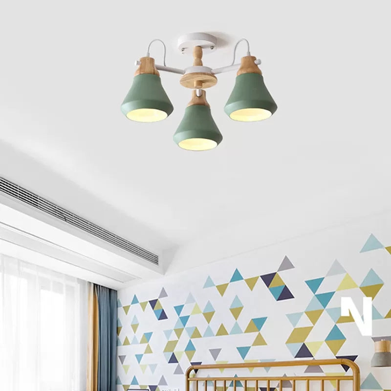 Nordic Style Child Bedroom Pendant Light With Metal Urn Shade - 3-Bulb Chandelier