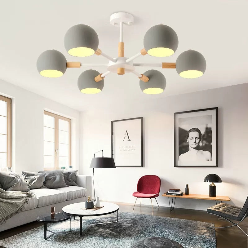 Snowflake Pendant Light: Kindergarten Nordic Chandelier With Orb Shade And 6-Bulb Metal Design Grey