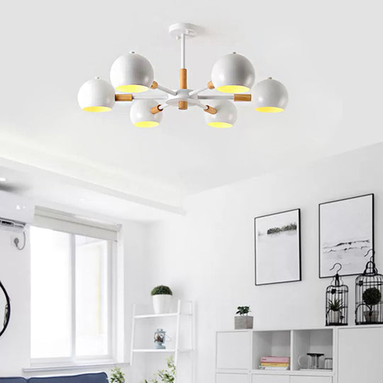 Snowflake Pendant Light: Kindergarten Nordic Chandelier With Orb Shade And 6-Bulb Metal Design