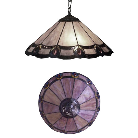 Tiffany-Style Purple Stained Glass Pendant Lamp - 12/16 Wide Tapered 1-Bulb Design For Dining Room