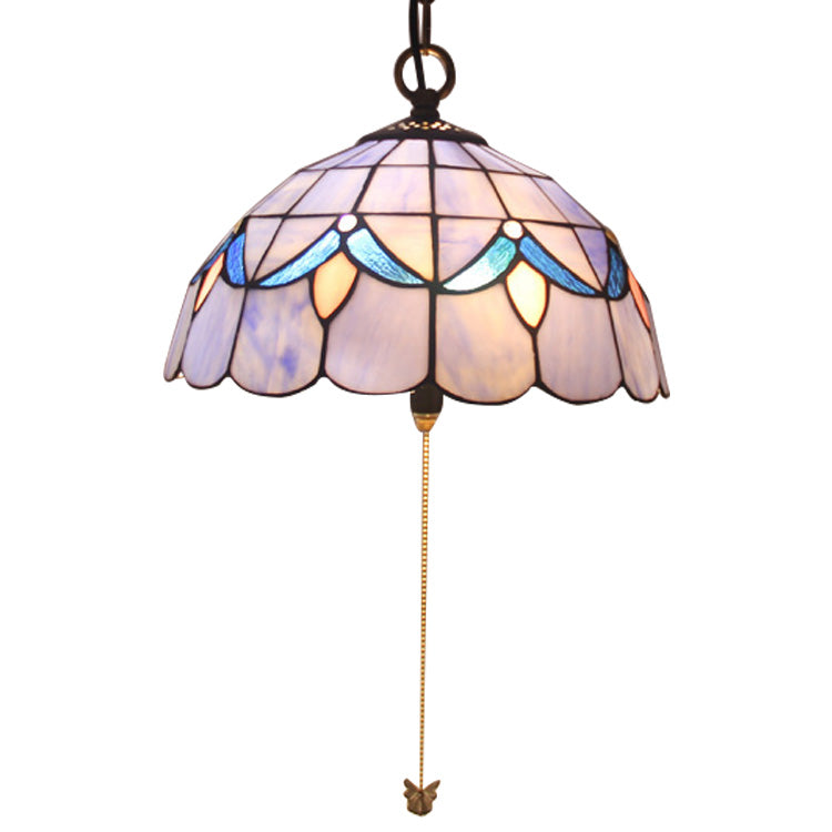 Handcrafted Beige/Blue Art Glass Dome Ceiling Lamp - Antique Pendant Light with Suspension - 1 Bulb