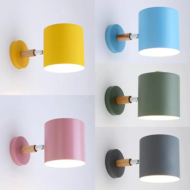 Child Bedroom Rotatable Cylinder Wall Light - Macaron Style Metal Lamp