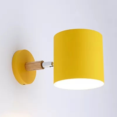 Child Bedroom Rotatable Cylinder Wall Light - Macaron Style Metal Lamp Yellow