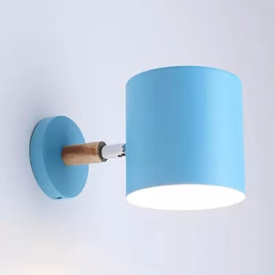 Child Bedroom Rotatable Cylinder Wall Light - Macaron Style Metal Lamp Blue