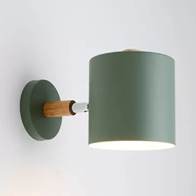 Child Bedroom Rotatable Cylinder Wall Light - Macaron Style Metal Lamp Green