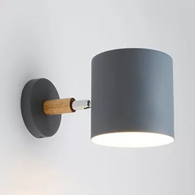 Child Bedroom Rotatable Cylinder Wall Light - Macaron Style Metal Lamp Grey