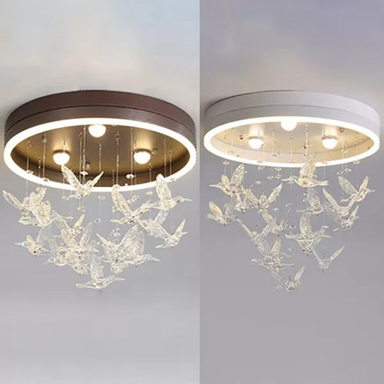 Modern Clear Crystal Bird Ceiling Mount Light for Adult Bedroom