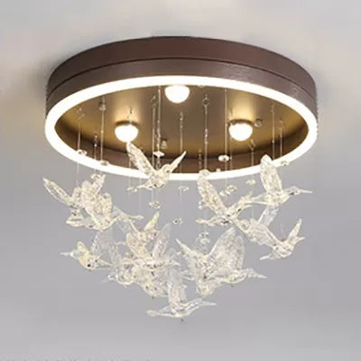 Modern Clear Crystal Bird Ceiling Mount Light For Adult Bedroom Coffee