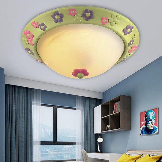 Flower Deco Glass Green Ceiling Lamp: Modern Flush Ceiling Light for Kindergarten