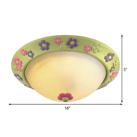 Flower Deco Glass Green Ceiling Lamp: Modern Flush Ceiling Light for Kindergarten