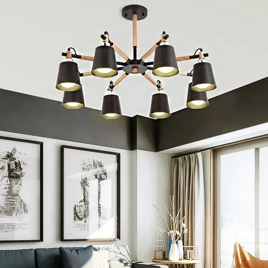 8-Head Metal Chandelier: Stylish Bucket Shape Ideal For Living Room And Restaurant Black