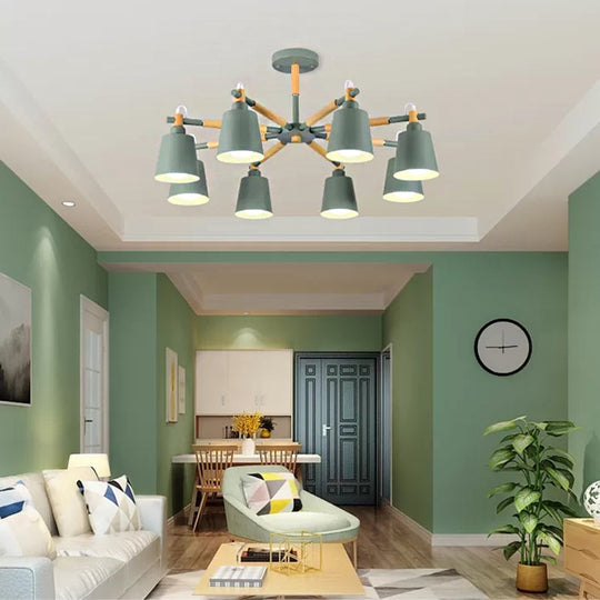 8-Head Metal Chandelier: Stylish Bucket Shape Ideal For Living Room And Restaurant Green