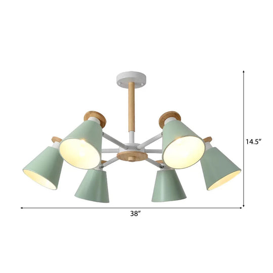 Modern 6-Light Rotatable Metal Cone Chandelier - Stylish Macaron Loft Hanging Light For Living Room