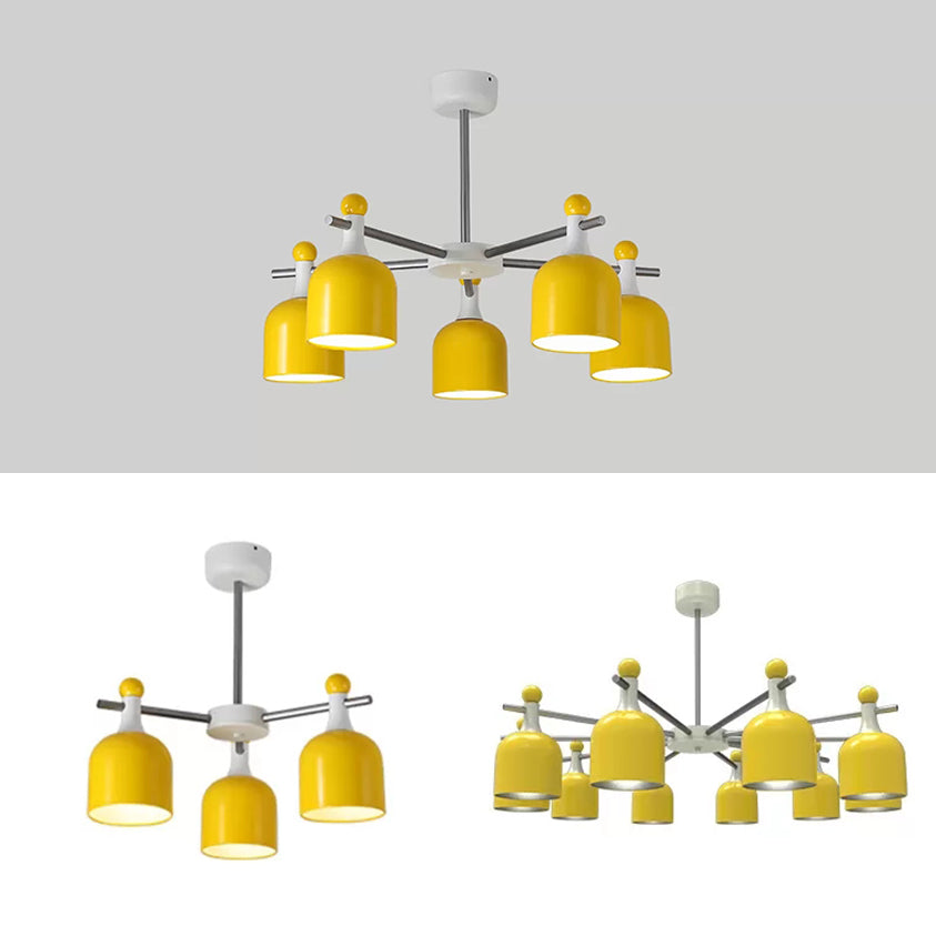 Macaron Yellow Cup Shade Chandelier: Unique Hanging Light For Living Room Or Kindergarten