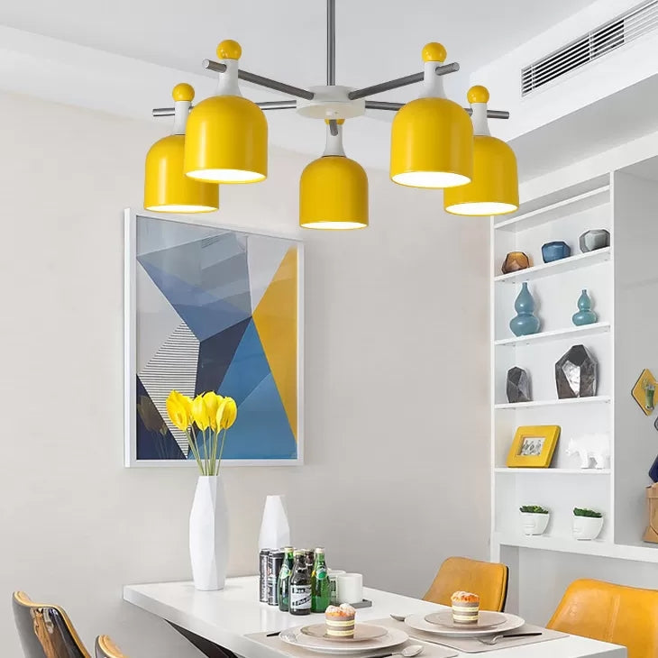 Macaron Yellow Cup Shade Chandelier: Unique Hanging Light For Living Room Or Kindergarten