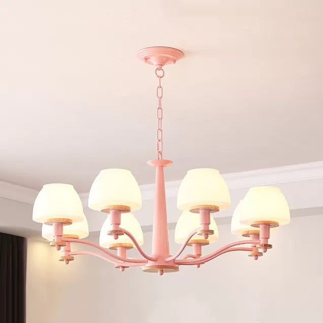 Stylish Macaron Pendant Light - 6-Head Metal Chandelier For Living Room Pink