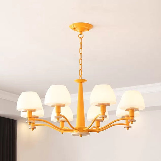 Stylish Macaron Pendant Light - 6-Head Metal Chandelier For Living Room Yellow