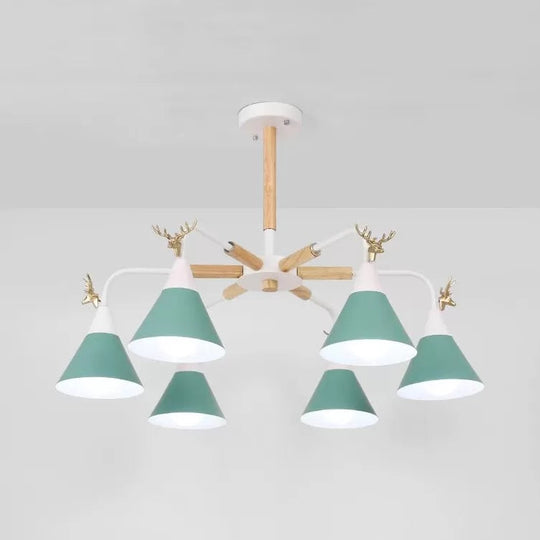 Conical Pendant Light With Antlers: Metal Design 6 Lights For Dining Room Or Kitchen