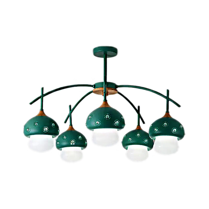 Cartoon Metal Mushroom Chandelier - 5-Head Kids Suspension Light For Bedroom Perfect Girls And Boys