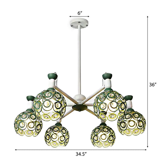 Green Macaron Hollow Orb Chandelier With Crystal Bead Accent | Bedroom Hanging Light