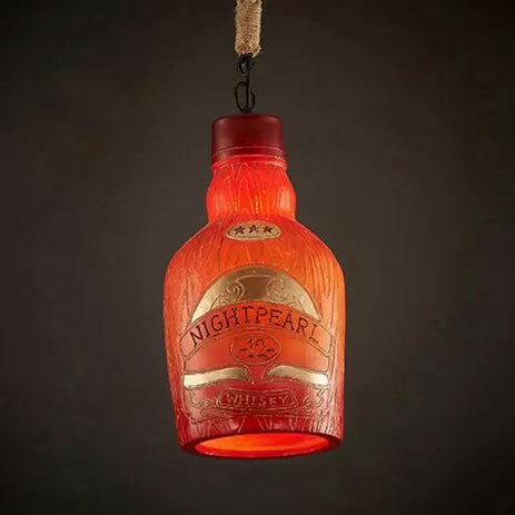 Antique Style Glass Pendant Light: Wine Bottle Restaurant Lamp (Adjustable 1-Light Red/Yellow) Red