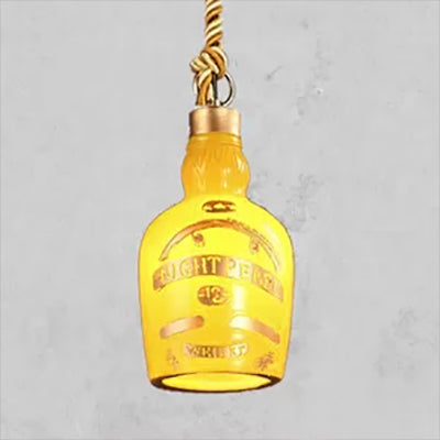 Antique Style Glass Pendant Light: Wine Bottle Restaurant Lamp (Adjustable 1-Light Red/Yellow)