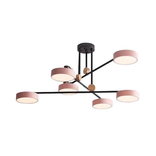 Acrylic 6-Light Macaron Chandelier With Round Shade - Perfect For Cafe Hanging Light