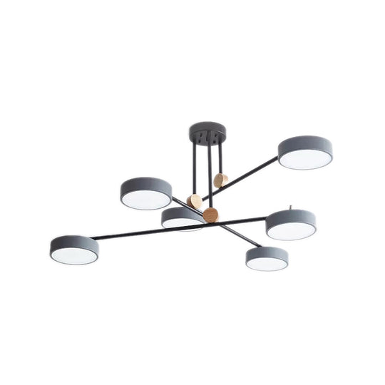 Acrylic 6-Light Macaron Chandelier With Round Shade - Perfect For Cafe Hanging Light