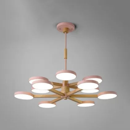 Nordic Macaron Chandelier - 2 Tier Wood & Acrylic Hanging Light