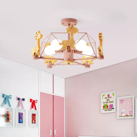 Giraffe 5-Head Kids Semi Flush Mount Wire Frame Ceiling Light For Childs Bedroom - Metallic Finish