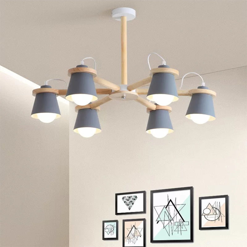 Macaron Metal Chandelier With 6 Bucket Shades Pendant Lighting For Kindergarten