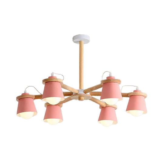 Macaron Metal Chandelier With 6 Bucket Shades Pendant Lighting For Kindergarten