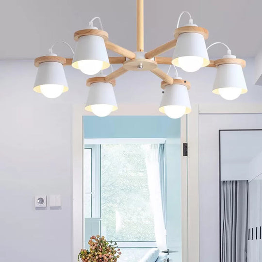 Macaron Metal Chandelier With 6 Bucket Shades Pendant Lighting For Kindergarten