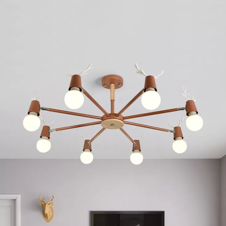 Macaron Sweet Cone Game Room Chandelier - Metal 8-Light Hanging Light With Antlers