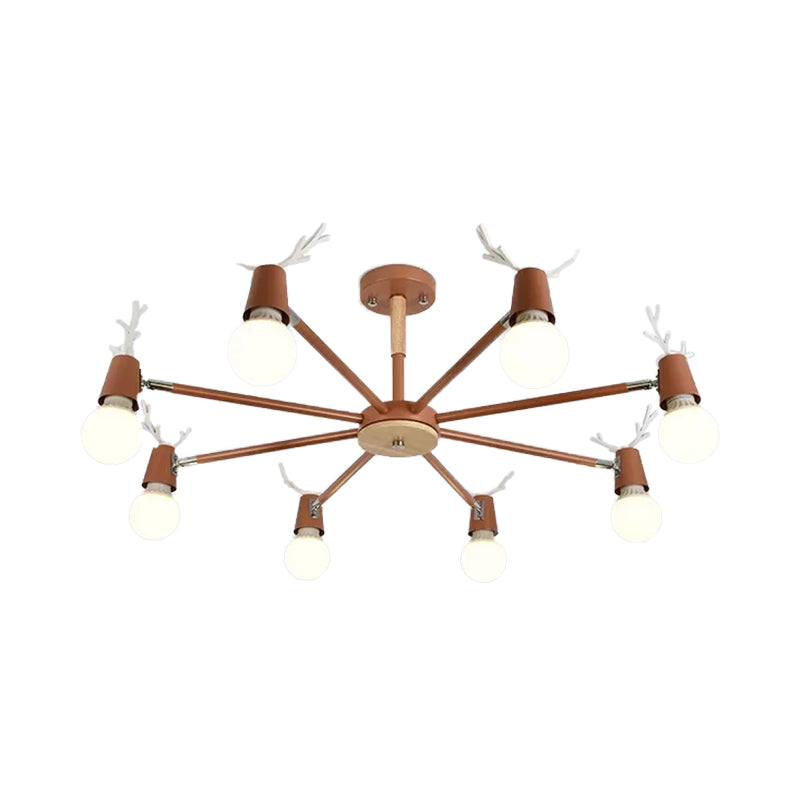 Macaron Sweet Cone Game Room Chandelier - Metal 8-Light Hanging Light With Antlers