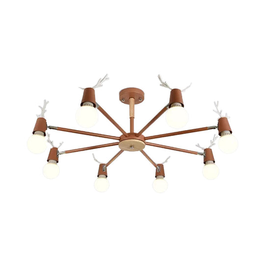 Macaron Sweet Cone Game Room Chandelier - Metal 8-Light Hanging Light With Antlers