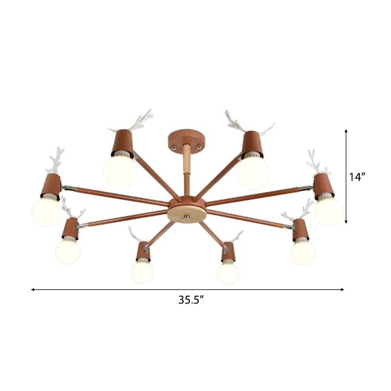 Macaron Sweet Cone Game Room Chandelier - Metal 8-Light Hanging Light With Antlers