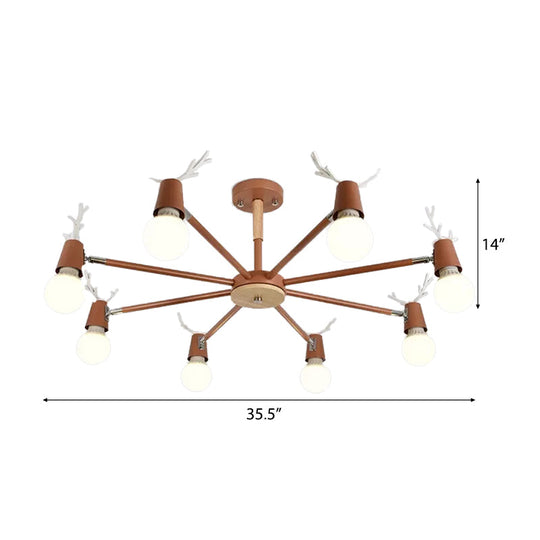 Macaron Sweet Cone Game Room Chandelier - Metal 8-Light Hanging Light With Antlers