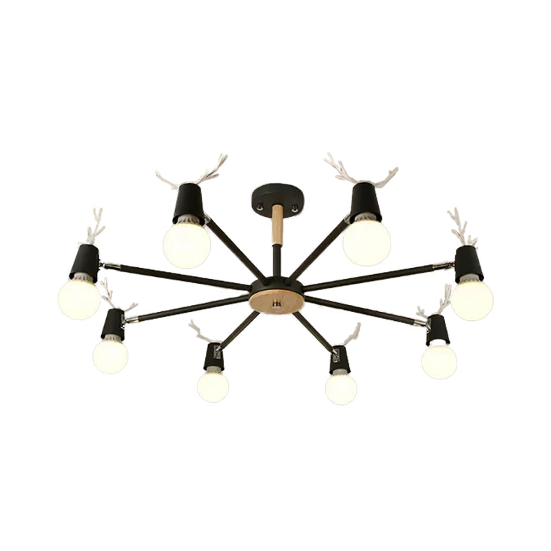 Macaron Sweet Cone Game Room Chandelier - Metal 8-Light Hanging Light With Antlers