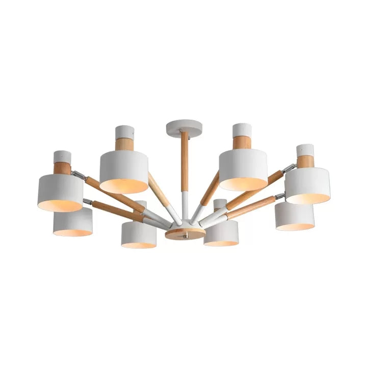 8-Light Macaron Round Shade Semi Flushmount For Kindergarten Ceiling Light