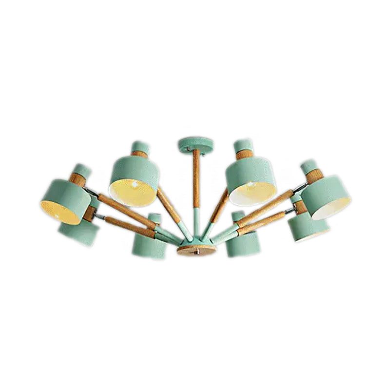 8-Light Macaron Round Shade Semi Flushmount For Kindergarten Ceiling Light