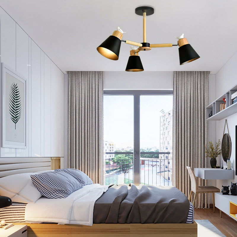 Modern Bird Bucket Pendant Light: Stylish Metal Chandelier For Bedroom